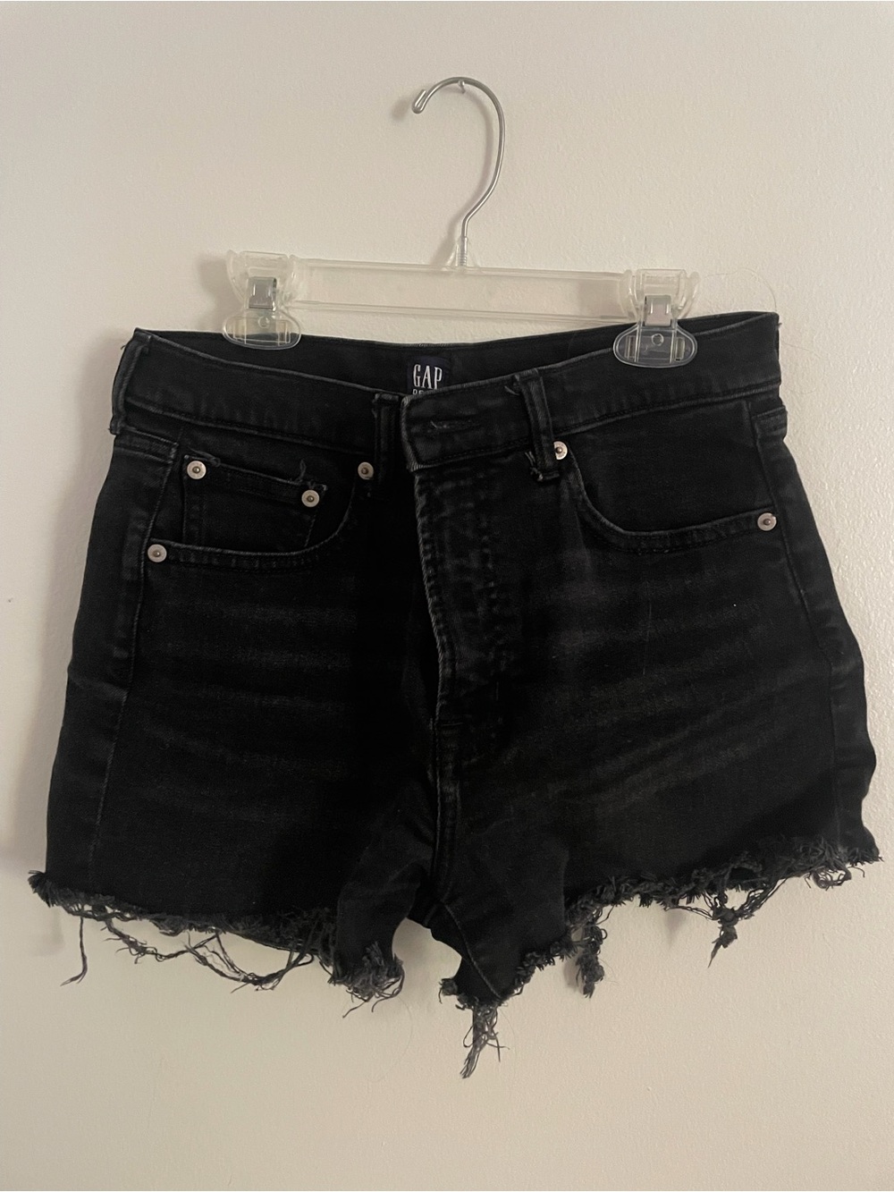 GAP Black Distressed High-Rise Denim Cutoff Shorts Size 29 3”